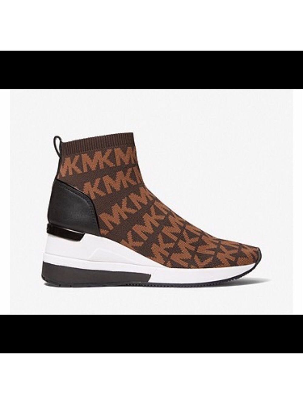 Michael Kors Skyler Logo Chocolate Stretch Knit Sock size 8.5 - Picture 3 of 7